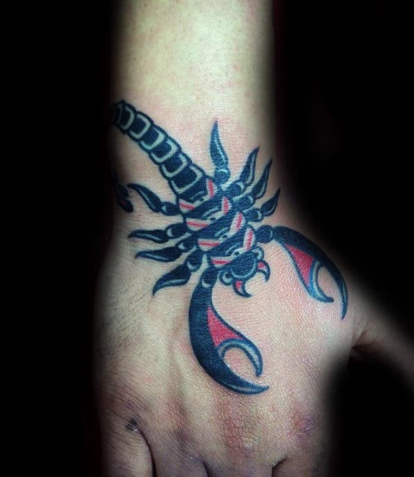 Mens Hand Tattoo Of Cool Traditional Scorpion