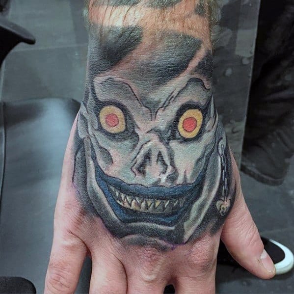 Mens Hand Tattoo With Death Note Design