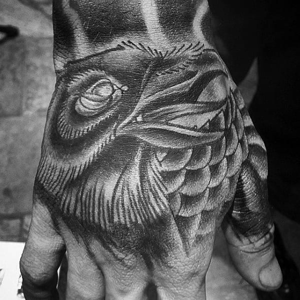 Mens Hand Traditional Crow Shaded Tattoo Ideas