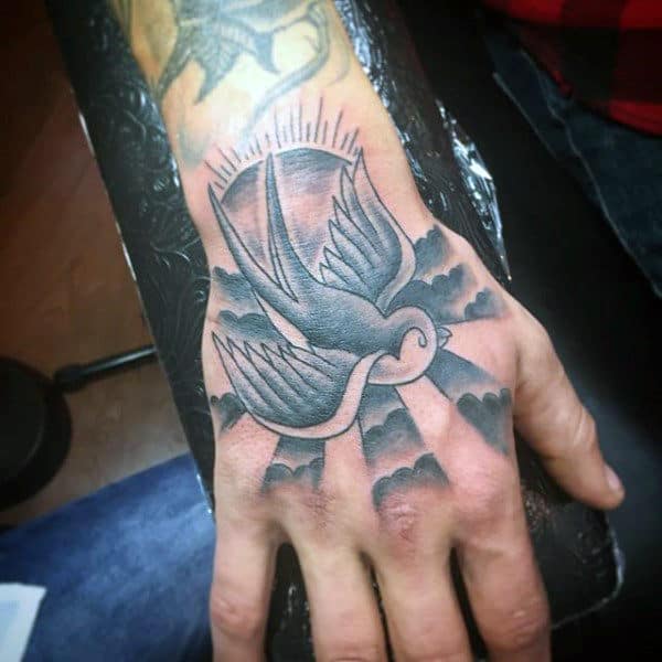 Mens Hands Sunrays On Sparrow Tattoos