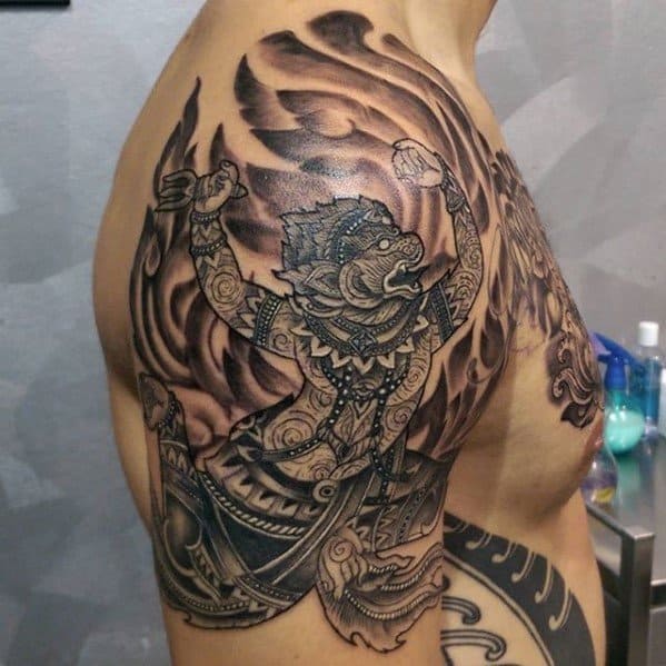 Mens Hanuman Tattoo Ideas Quarter Sleeve