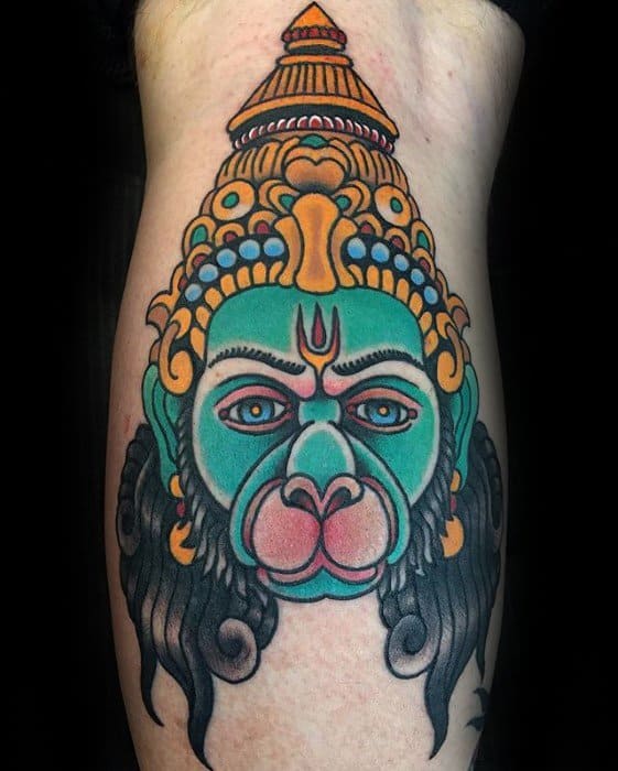 Mens Hanuman Tattoo Leg Calf Traditional Old School Designs