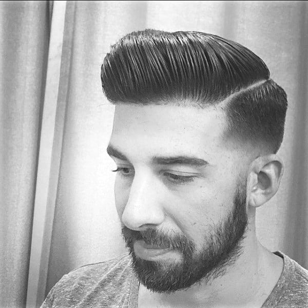 Mens Hard Part Pompadour Hairstyles For Males