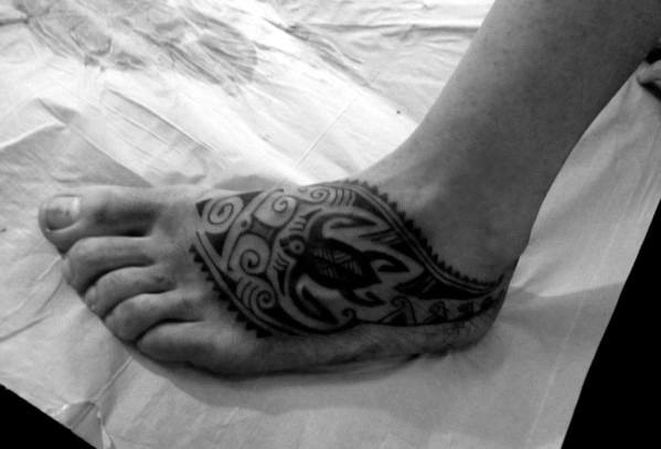 Mens Hawaiian Tribal Turtle Tattoo On Foot