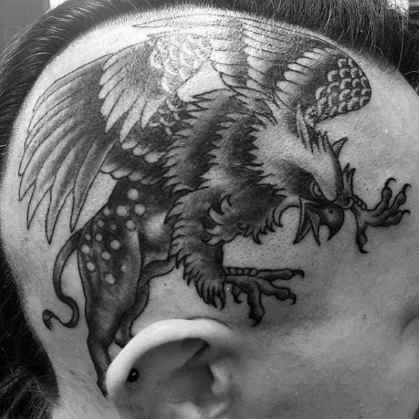 Mens Head Griffin Tattoo With Old School Design