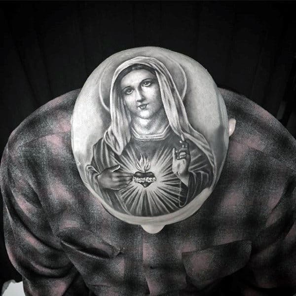 Mens Head Tattoo Of Virgin Mary