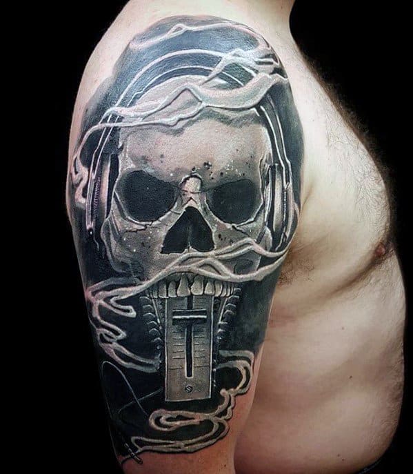 Mens Headphones Skull Half Sleeve Tattoo Ideas