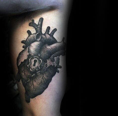 Mens Heart With Lock Inner Arm Tattoo Designs On Bicep