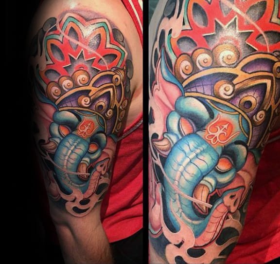 Mens Hinduism Colorful Ganesh 3d Half Sleeve Tattoos