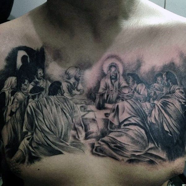 Mens Holy Last Supper Chest Tattoo