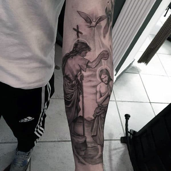 Mens Holy Spirit Dove Jesus Christ Forearm Tattoo