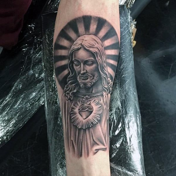 Mens Holy Spirit Jesus Tattoo On Inner Forearm