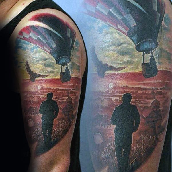 Mens Hot Air Ballon Sky Half Sleeve Tattoo Ideas