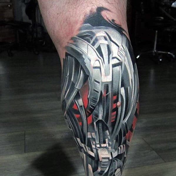Mens Hyper Realistic Transformers Leg Sleeve Tattoo