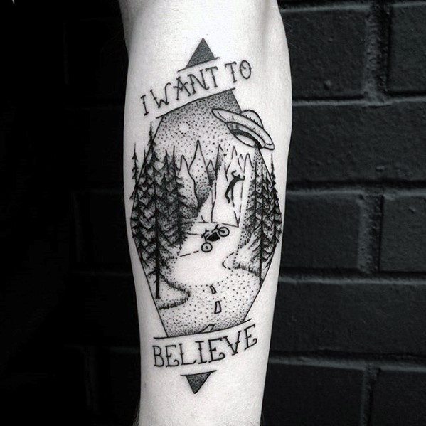 Mens I Want To Believe Tattoo Alien Leg Calf Design Inspiration