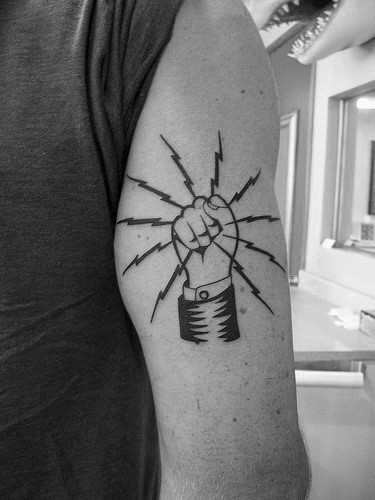 Mens Ibew Symbol Lineman Tricep Tattoo