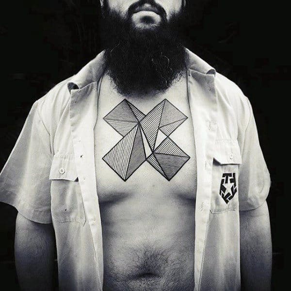 Mens Impossible Object Abstract Optical Illusion Tattoo On Chest