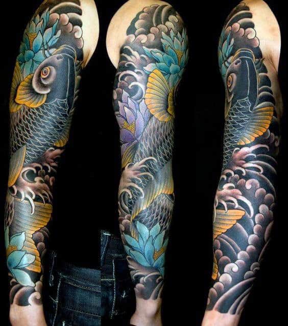Mens Impressive Japanese Sleeve Tattoo