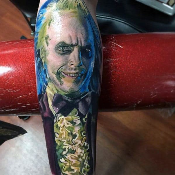 Mens Incredible Beetlejuice Themed Full Leg Sleeve Tattoos