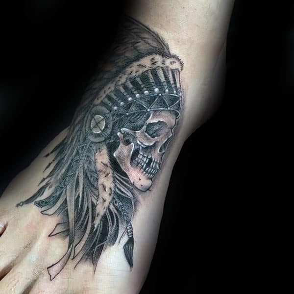 Mens Indian Skull Foot Tattoo Designs