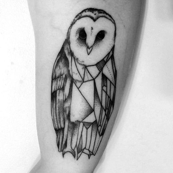 Mens Inner Arm Bicep Barn Owl Geometric Tattoo Ideas