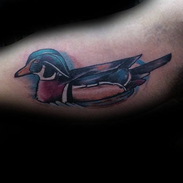 Mens Inner Arm Bicep Cool Wood Duck Tattoo Ideas