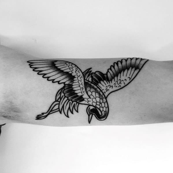 Mens Inner Arm Bicep Crane Retro Old School Traditional Tattoos