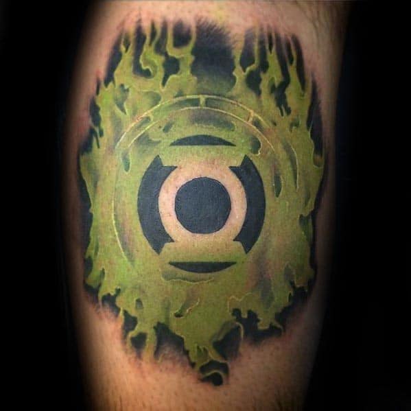 Mens Inner Arm Bicep Green Lantern Negative Space Logo Tattoo