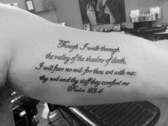 Mens Inner Arm Bicep Psalm 23 Christian Tattoo Design