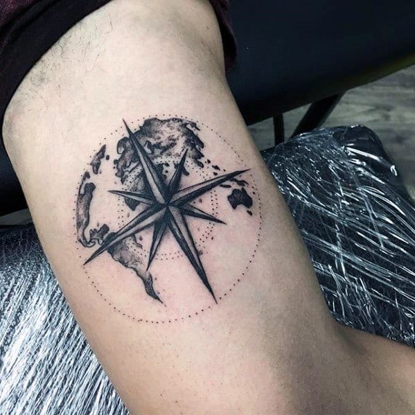 Mens Inner Arm Bicep Simple Nautical Star Map Tattoo Design Ideas