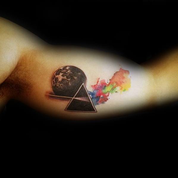 Mens Inner Arm Bicep Tattoo Ideas With Dark Side Of The Moon Pink Floyd Design