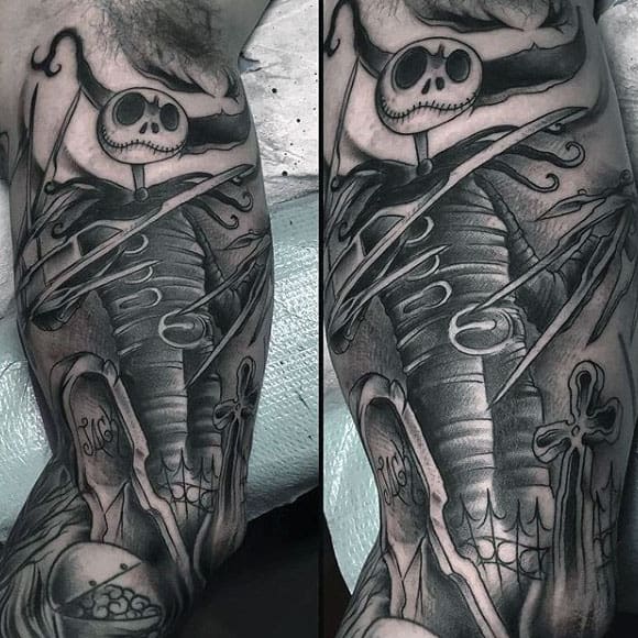 Mens Inner Arm Sleeve Night Before Christmas Jack Skeelington Tattoo