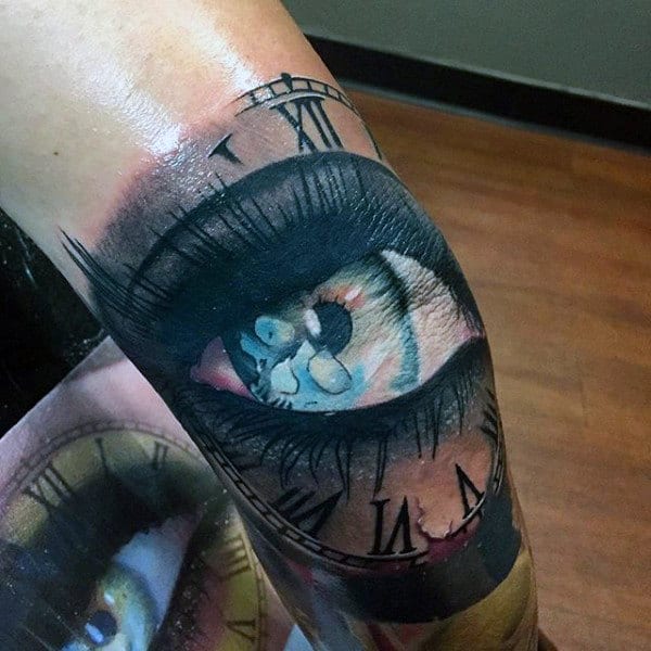Mens Inner Elbow Tattoo Of Eye And Clock