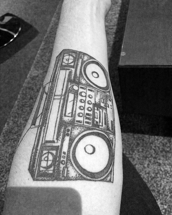 Mens Inner Forearm Boombox Black Ink Tattoo Deisgns