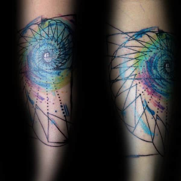 Mens Inner Forearm Fibonacci Spiral Colorful Tattoo Ideas
