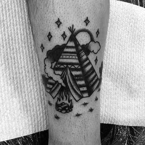 Mens Inner Forearm Old School Traditional Teepee Tattoo Ideas