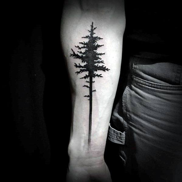 Mens Inner Forearm Simple Pine Tree Tattoo Ideas