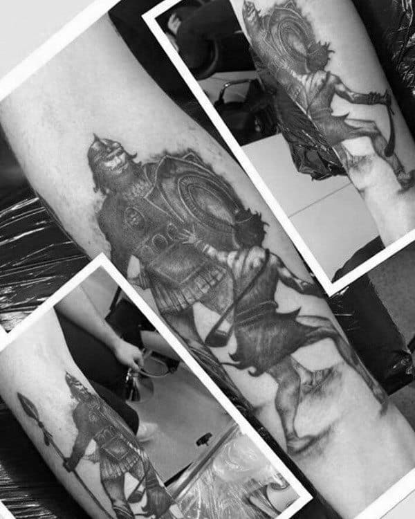 Mens Inner Forearm Tattoo Of David And Goliath
