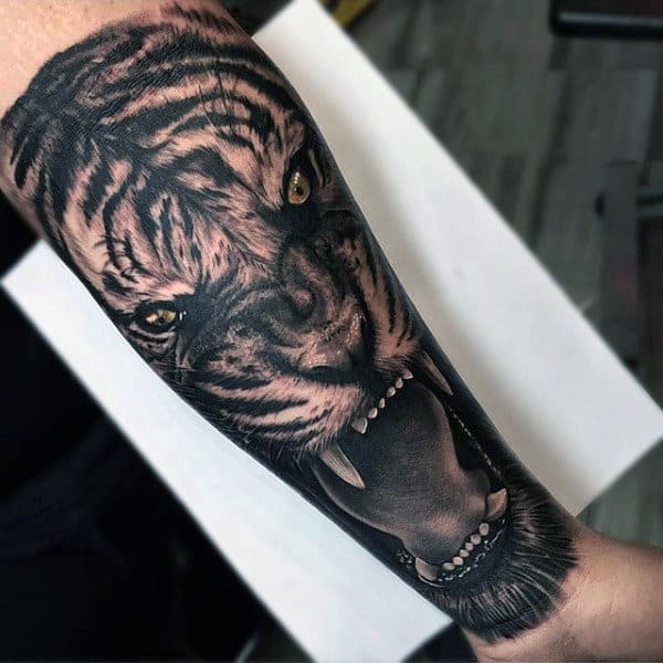 Mens Inner Forearm Tiger Tattoos