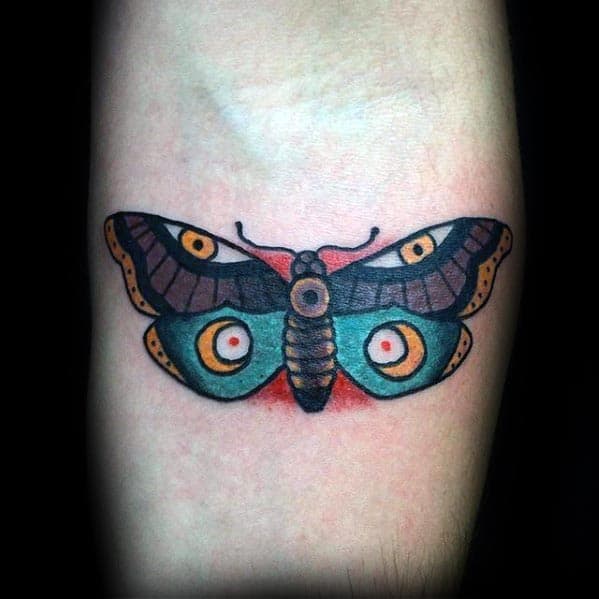 Mens Inner Forearm Traditional Moth Tattoos