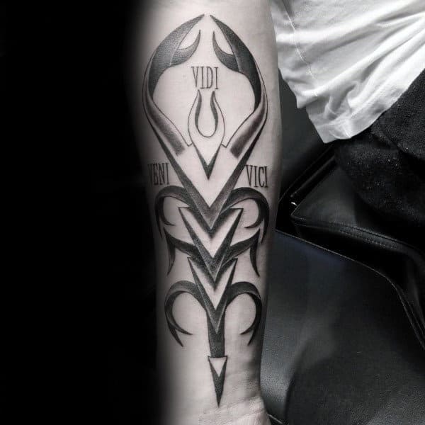 Mens Inner Forearm Veni Vidi Vici Scorpio Tattoo