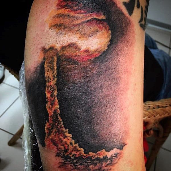 Mens Insane Bomb Explosion Arm Tattoo Design