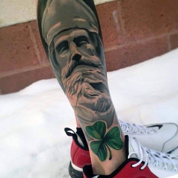 Mens Irish Saint Patrick Leg Sleeve Tattoos