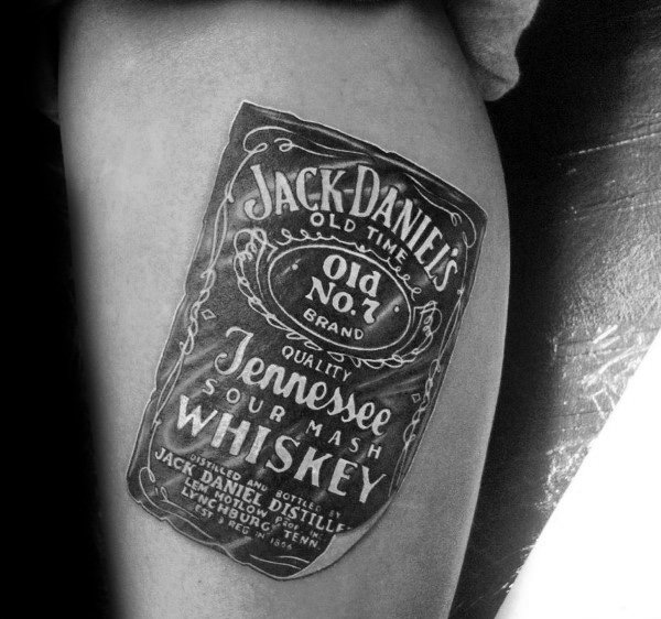 Mens Jack Daniels Bottle Label Mens Thigh Tattoos