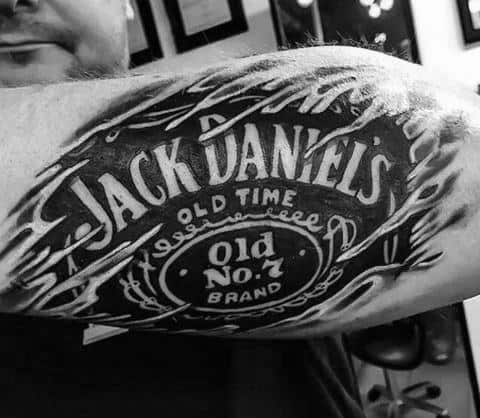 Mens Jack Daniels Ripped Skin Old Number Seven Brand Tattoo