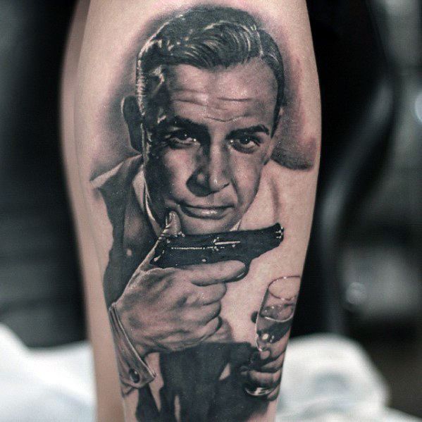 Mens James Bond Tattoo Leg Design Inspiration