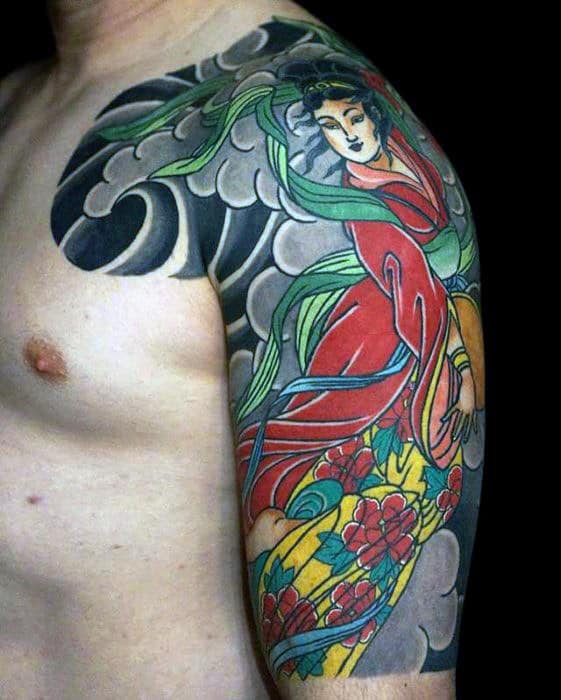 Mens Japanese Cloud Half Sleeve Tattoo Design Inspiration