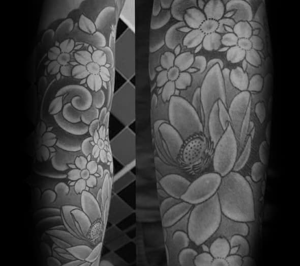 Mens Japanese Flower Half Sleeve Cherry Blossom Tattoo Design