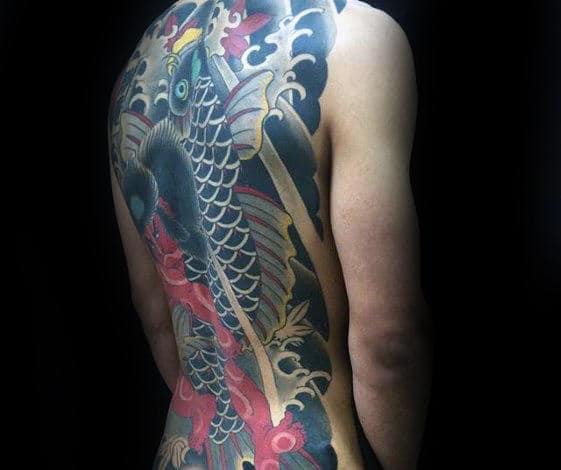 Mens Japanese Koi Fish Water Full Back Tattoo Design Inspiration
