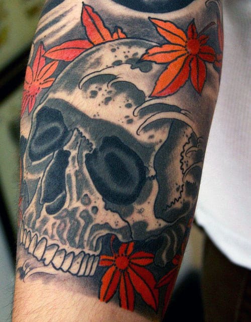 Mens Japanese Maple Leaf Inner Arm Bicep Sleeve Tattoo